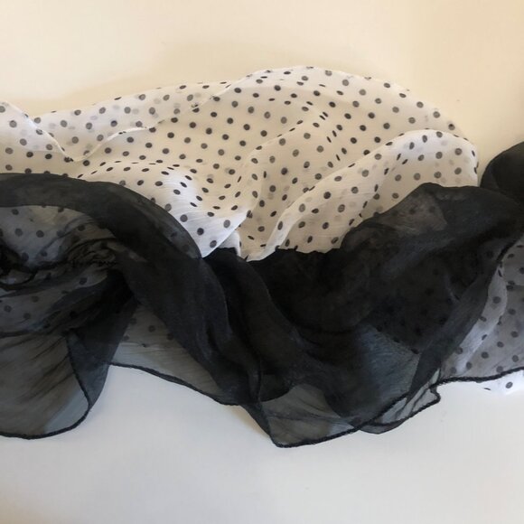 Dual Black White Polka Dot Sheer Lightweight Scarf 12x103 inch Versatile - Picture 6 of 6
